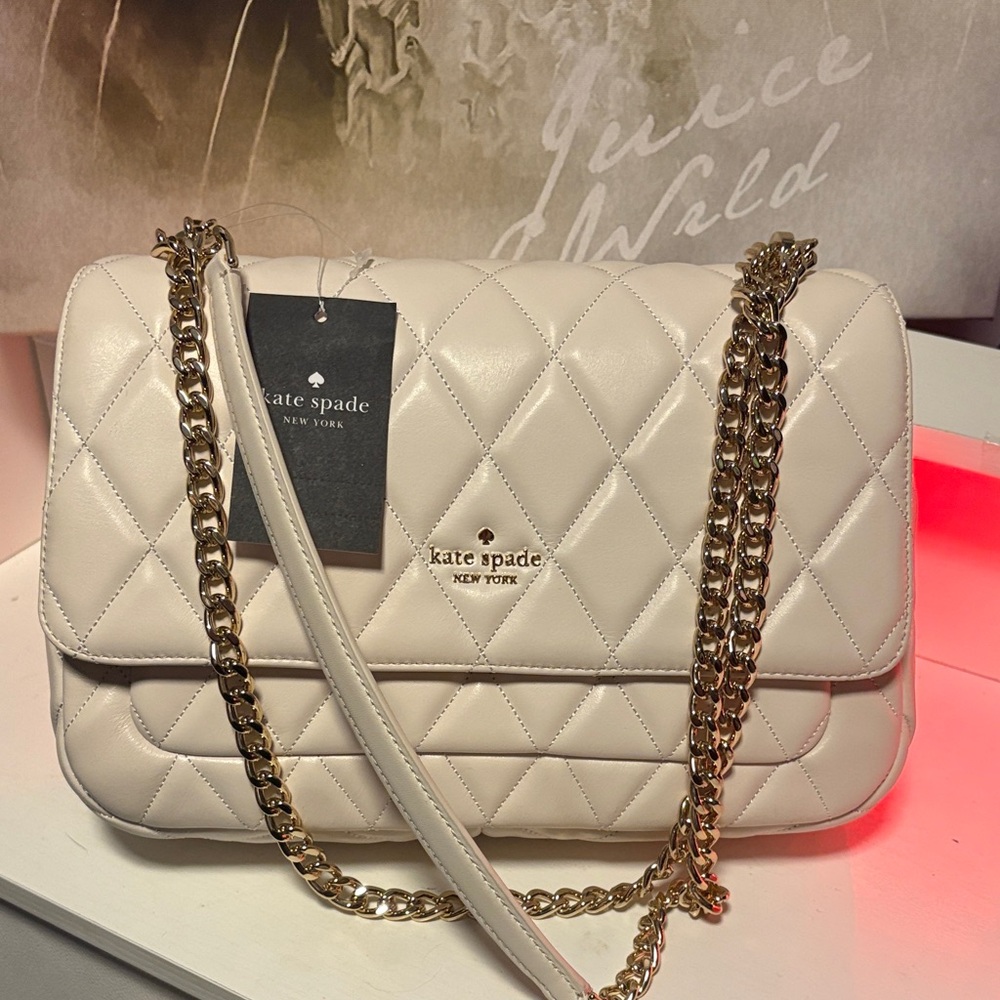 Kate Spade NWT Ivory Corey Quilted Shoulder Bag with Gold Chain $499